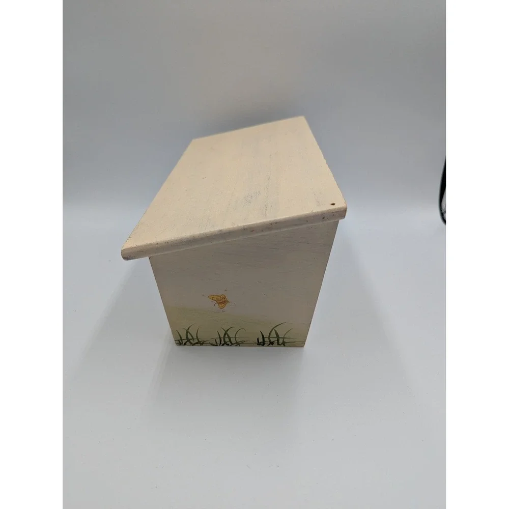 Vintage Cottagecore Wood Recipe Box Cream Hand Painted Garden Scene